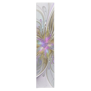 Floral Colourful Abstract Fractal With Pink & Gold Short Table Runner
