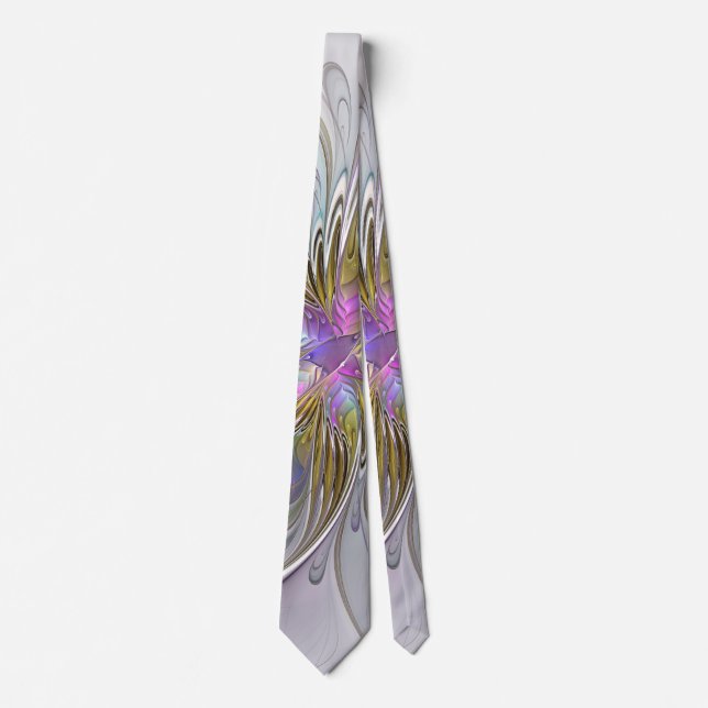 Floral Colourful Abstract Fractal With Pink & Gold Tie (Front)