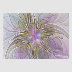 Floral Colourful Abstract Fractal With Pink & Gold Tissue Paper