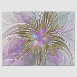Floral Colourful Abstract Fractal With Pink & Gold Tissue Paper