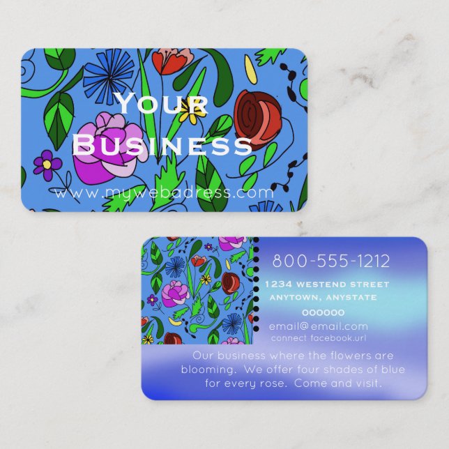 Floral Colourful Blue Business Card (Front/Back)