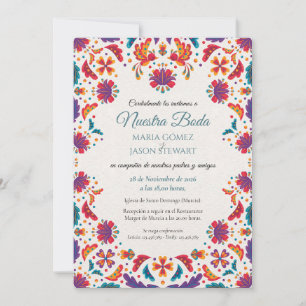 Floral Colourful Botanical Flowers Spanish Wedding Invitation