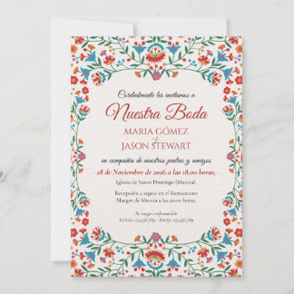 Floral Colourful Botanical Romantic Spanish Weddin Invitation