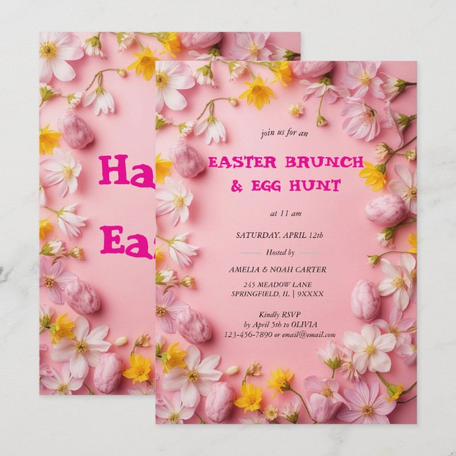 Floral Colourful Easter BRUNCH & HUNT Invitation (Front/Back)