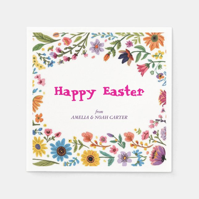 Floral Colourful Easter BRUNCH & HUNT Napkin (Front)