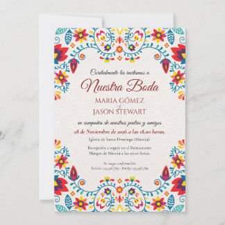 Floral Colourful Elegant Boda Spanish Wedding Invitation