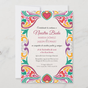 Floral Colourful Fiesta Boda Spanish Wedding Invitation