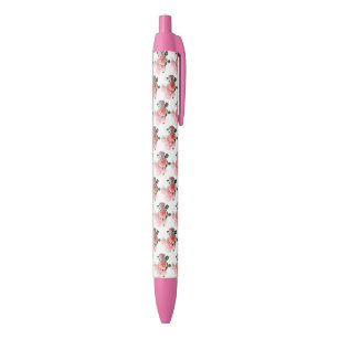 Floral Colourful Flowers Roses Green Pink Red Blue Ink Pen