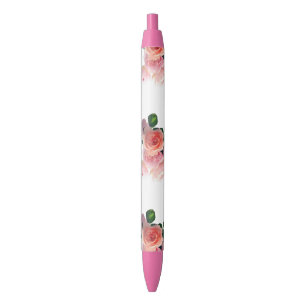 Floral Colourful Flowers Roses Trendy Template Blue Ink Pen