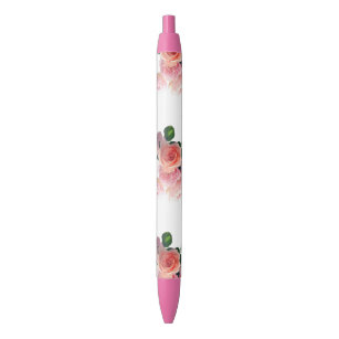 Floral Colourful Flowers Roses Trendy Template Blue Ink Pen
