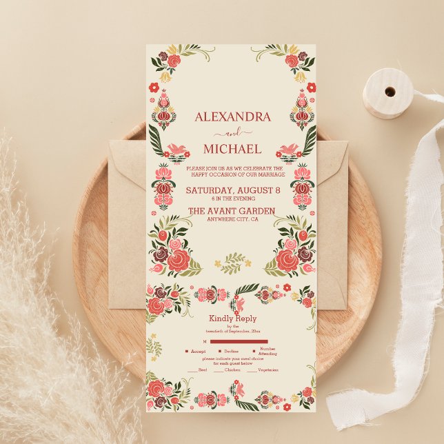 Floral colourful folk art wedding all in one invitation (Creator Uploaded)