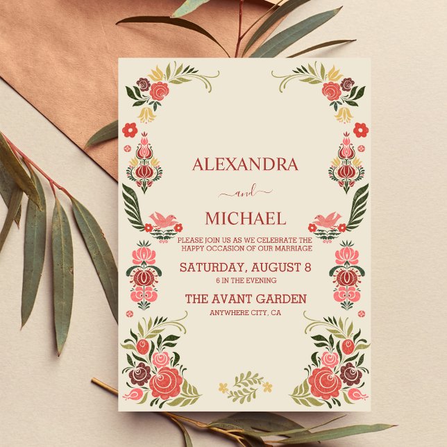 Floral colourful folk art wedding invitation (Creator Uploaded)