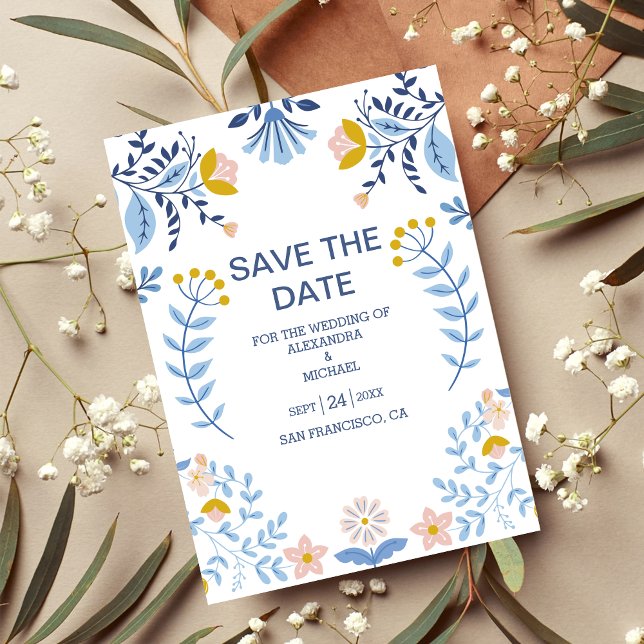 Floral colourful folk art wedding save the date (Creator Uploaded)