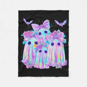 Floral Colourful Ghosts Boo Coquette Bow Spooky Ha Fleece Blanket
