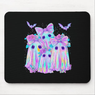 Floral Colourful Ghosts Boo Coquette Bow Spooky Ha Mouse Pad