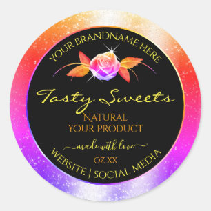 Floral Colourful Glitter on Black Product Labels