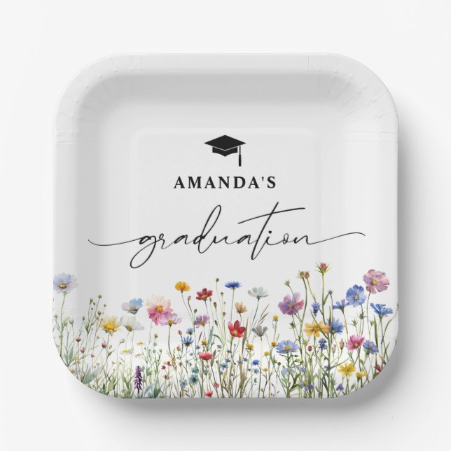 Floral colourful Graduation Party paper plate (Front)