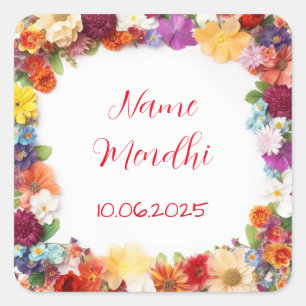 Floral colourful mendhi favour stickers