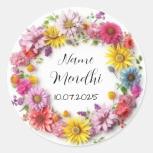 Floral colourful mendhi favour stickers
