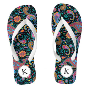 Floral Colourful Paisley White Accent Monogram Jandals