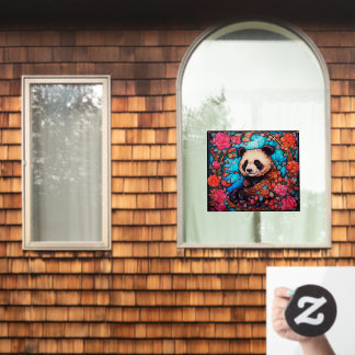 Floral Colourful Panda Bear Faux Stained Glass