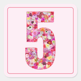 Floral Colourful Pink Month Number 5 Square Sticker