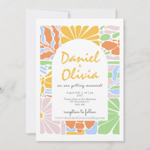 Floral Colourful Retro Botanical Frame Wedding Invitation