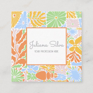 Floral Colourful Retro Frame Square Business Card