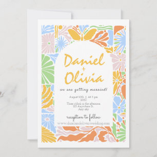 Floral Colourful Retro Frame Wedding Invitation