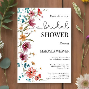 Floral  Colourful rustic Wildflower Bridal Shower Invitation