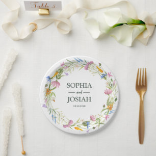 Floral colourful Script Romance Stemless wedding Paper Plate