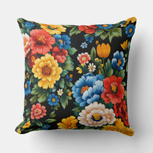Floral colourful Ukrainian folk art   Cushion