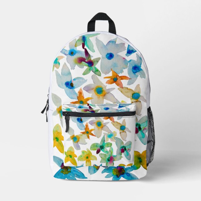 Floral colourful watercolor flower art printed backpack (Front)