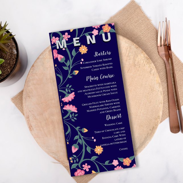 Floral Colourful Watercolor Frame Wedding Party Menu (Floral Colorful Watercolor Frame Wedding Party Menu)