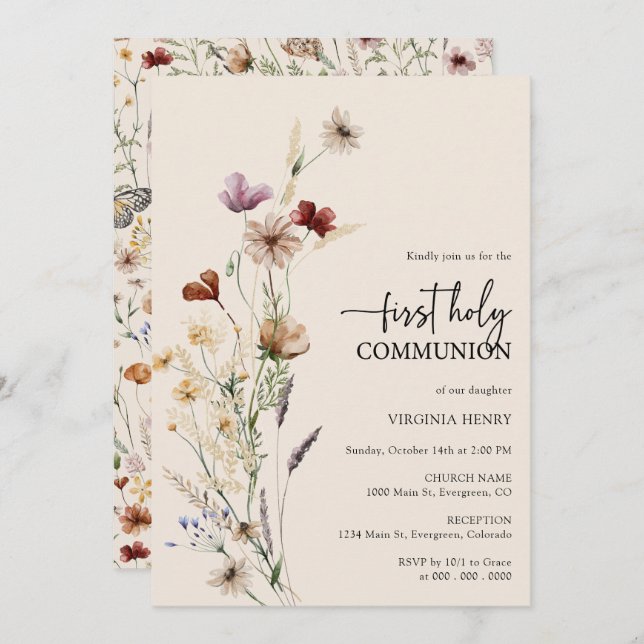 Floral Communion Invitation (Front/Back)