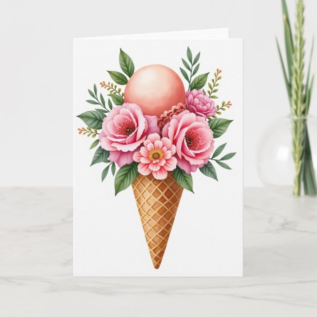 Floral Cone Birthday Card (Front)