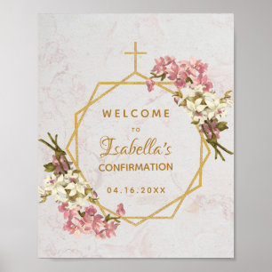 Floral Confirmation Gold Marble Orchids Welcome Poster