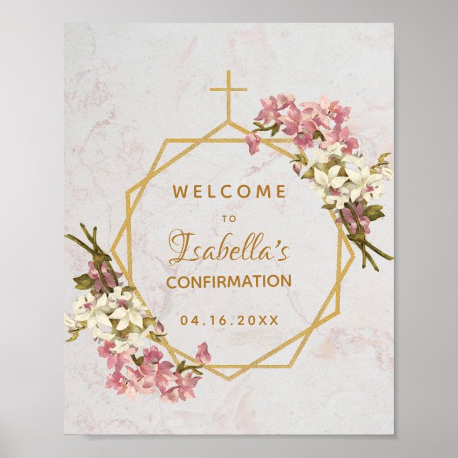 Floral Confirmation Gold Marble Orchids Welcome Poster (Front)
