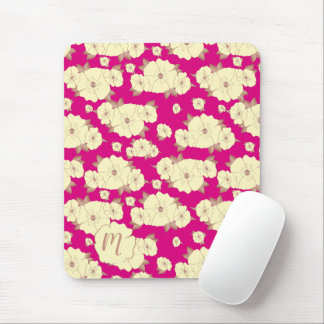 Floral Copper Pastel Yellow on Fuchsia background Mouse Pad