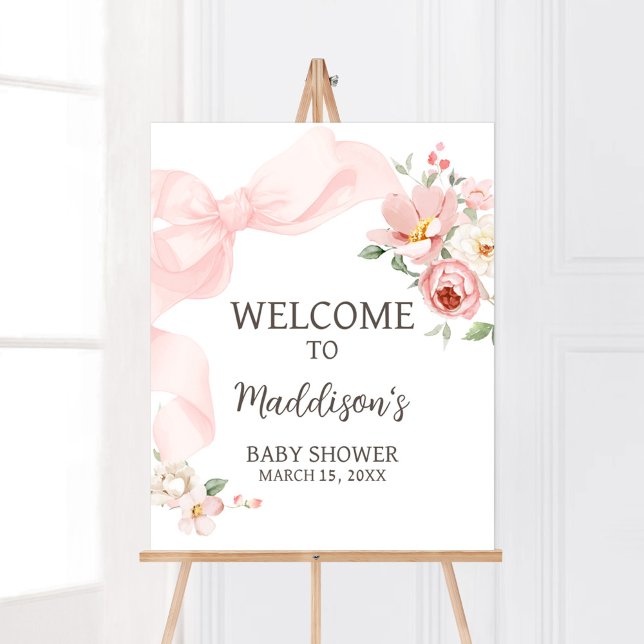 Floral Coquette Baby in Bloom Baby Shower Welcome Poster (Baby in Bloom Floral Coquette Welcome Sign)