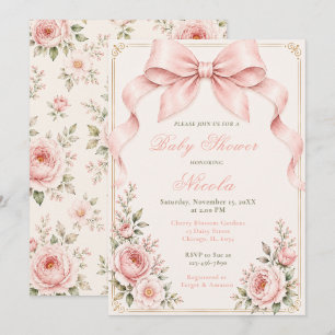 Floral Coquette Bow Baby Shower Invitation