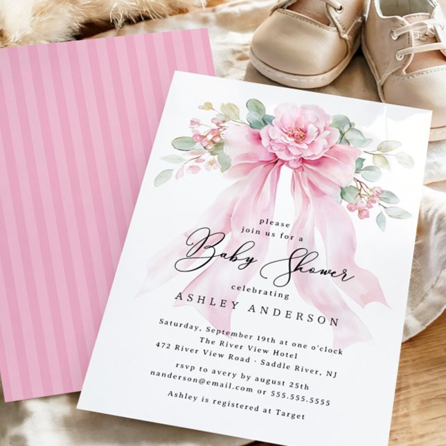 Floral Coquette Bow Baby Shower Invitation (Creator Uploaded)