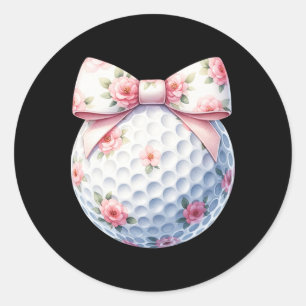 Floral Coquette Bow Golf Ball Golfing Golfer Sport Classic Round Sticker