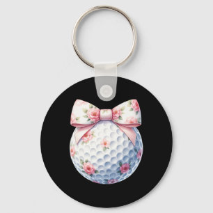 Floral Coquette Bow Golf Ball Golfing Golfer Sport Key Ring