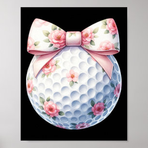 Floral Coquette Bow Golf Ball Golfing Golfer Sport Poster