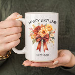 Floral Coquette Bow Happy Birthday Mug for Her<br><div class="desc">Celebrate in style with our custom Happy Birthday mug featuring bouquet flowers & a coquette bow. Perfect for mum, grandma, daughter, sister, or friend! happy birthday mug, custom birthday mug, personalised mug gift, bouquet flowers mug, coquette bow mug, birthday gift for mum, birthday gift for grandma, birthday gift for her,...</div>