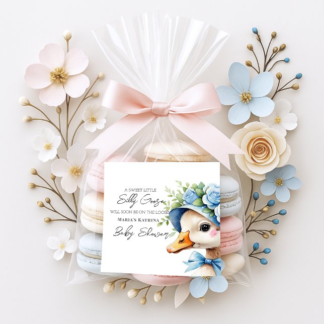 Floral Coquette Bow Silly Goose Boy baby shower Square Sticker (Creator Uploaded)