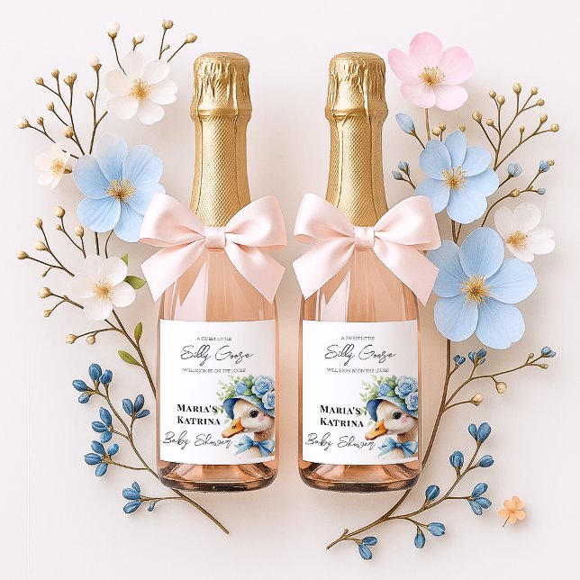 Floral Coquette Bow  Silly Goose Boy Baby shower Wine Label (Creator Uploaded)