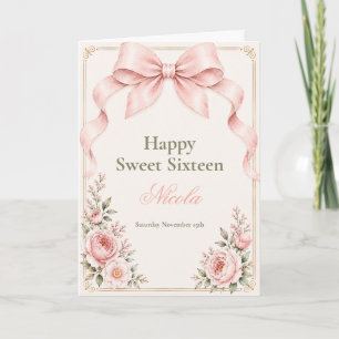 Floral Coquette Bow Sweet Sixteen Card