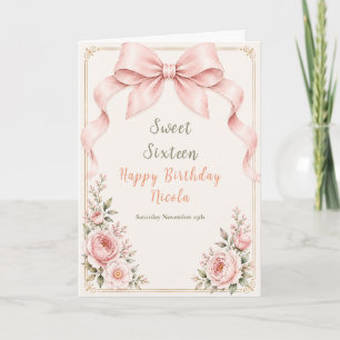 Floral Coquette Bow Sweet Sixteen Card